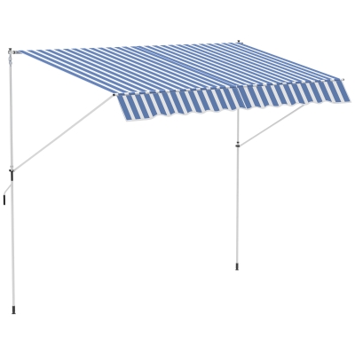 Outsunny toldo de fixação com manivela ajustável em altura toldo de braço articulado resistente à sujeira, resistente às intempéries toldo para varanda 150cm de largura toldo para terraço varanda alpendre Azul+Branco