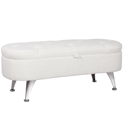 HOMCOM Banco com arrumação, tampa e pernas de metal para sala, quarto, corredor, Branco