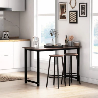 HOMCOM Conjunto de 2 banquetas em design industrial, Estrutura metálica, Apoio para os pés, 42 x 42 x 65 cm