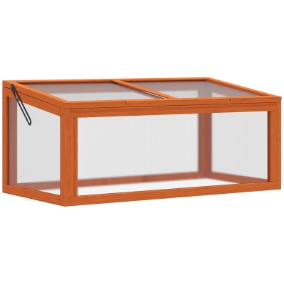 Outsunny Cama fria em madeira e policarbonato Estufa 90 x 46 x 40 cm Caixa de cultivo resistente às intempéries para jardim Laranja