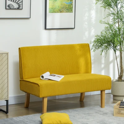 HOMCOM Sofá de dois lugares com revestimento cotelê, acolchoamento espesso e pés de madeira sólidos para sala de estar, quarto, escritório, amarelo