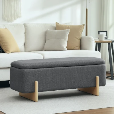 HOMCOM Banco com Armazenamento, Banco Estofado com Espuma, Imitação de Linho, 111 x 44 x 44,5 cm, Cinza Escuro
