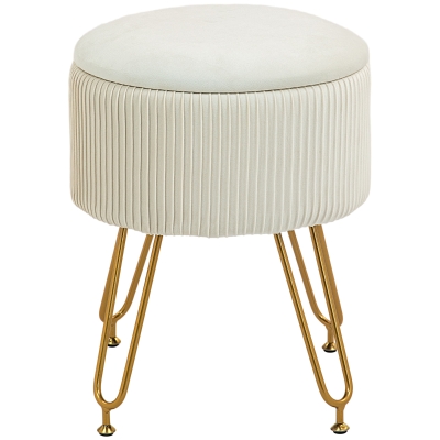 HOMCOM Pufe de arrumação 2-em-1 com pés de metal, pufe redondo para sala, quarto, hall, Cremebranco