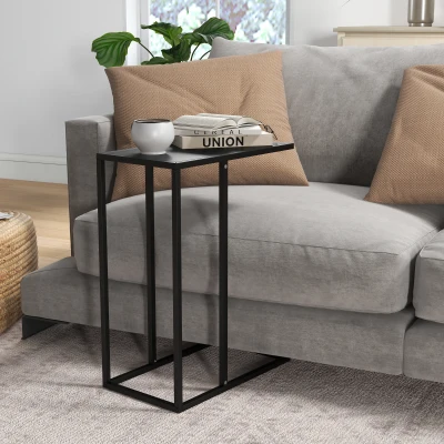HOMCOM Mesa de apoio para laptop, mesa de sofá em forma de C, com estrutura de aço, preto