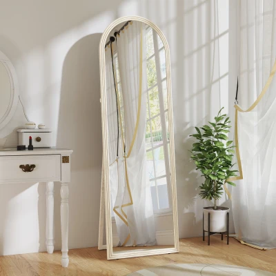 HOMCOM Espelho de corpo inteiro, 50 x 160 cm, autoportante, montagem na parede, moldura em arco, branco