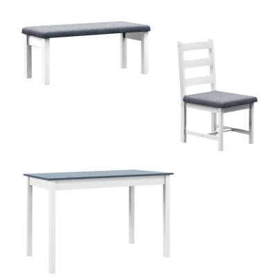 HOMCOM Conjunto de assentos, Conjunto de mesa de jantar 4 peças, 1 mesa, 1 banco, 2 cadeiras, Cinza + Branco