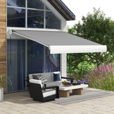 Outsunny Toldo, elétrico/manual extensível, cassete completa, comando à distância, estrutura de alumínio, 3 x 2,5 m, Cinza Claro