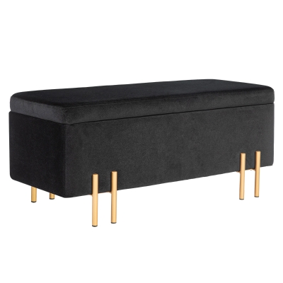 HOMCOM Banco estofado com armazenamento, Metal, madeira de borracha, espuma, 100 x 40 x 42 cm, Preto