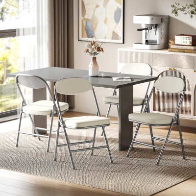 HOMCOM Conjunto de 4 cadeiras dobráveis acolchoadas, Cadeiras dobráveis com revestimento em veludo cotelê, Encosto, Estrutura metálica, creme branco