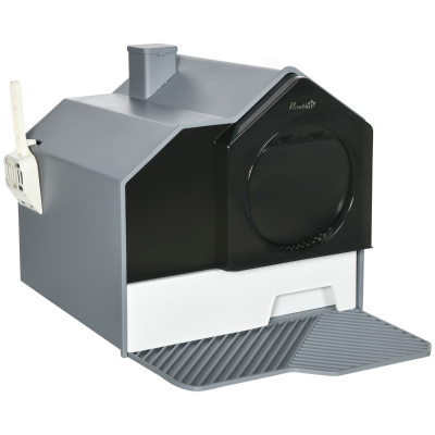 PawHut Katzentoilette im niedlichen Design, 1 Siebvorleger, 1 Streuschaufel, herausnehmbare Bodenwanne, Grau