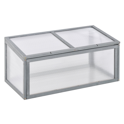 Outsunny Cama Fria em Madeira e Policarbonato 90 x 46 x 40 cm Estufa com Cobertura, Resistente às Intempéries, para Jardim, Cinza