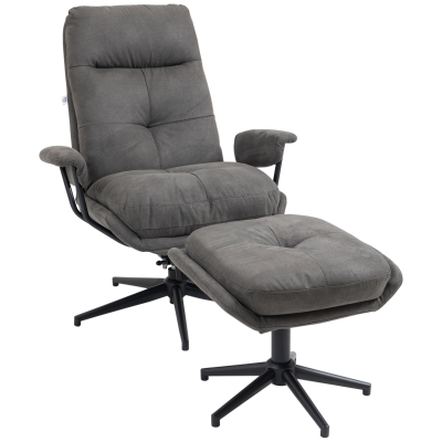 HOMCOM Poltrona de Relax com Otomana, Poltrona com Puff, Encosto Reclinável; Microfibra, Cinza Escuro