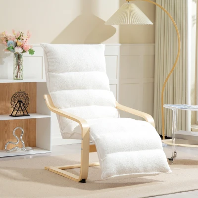 HOMCOM Poltrona lounge em madeira de bétula, poltrona estofada, apoio de pés ajustável, Branco