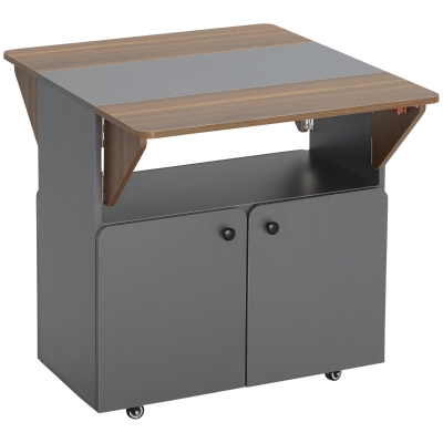 HOMCOM Mesa Dobrável Armário móvel com rodízios, duas laterais de mesa dobráveis, compartimento do armário, 4 rodízios, Cinza claro+Castanho escuro, 70 x 83 x 75cm