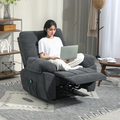 HOMCOM Poltrona reclinável, Poltrona de massagem estofada com 8 pontos de vibração, apoio de pés ajustável, bolso lateral, poltrona reclinável, Cinza