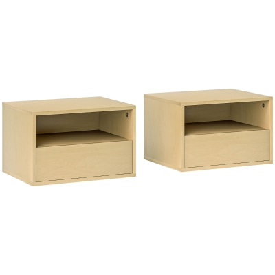 HOMCOM Conjunto de 2 Mesas de Cabeceira de Parede, Mesa de Cabeceira, Criado-mudo, Aglomerado, Natural, 45 x 35 x 27,5 cm