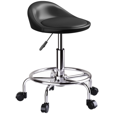 HOMCOM Banqueta com rodízio regulável em altura com encosto Banqueta giratória 59-75 cm Banco de trabalho Giratório 360° Preto