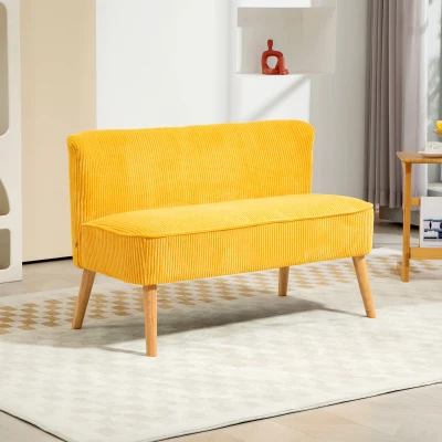 HOMCOM Sofá de dois lugares, elegante design escandinavo, estrutura maciça de madeira, até 150 kg, 117 x 56,5 x 77 cm, amarelo
