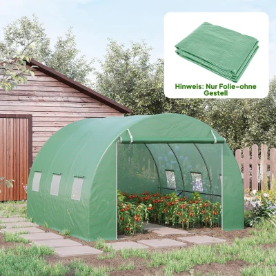 Outsunny Vervangfolie voor 3x3x2 m Kas, Stevig, Scheurbestendig, 6 Ramen, Deur, Groen