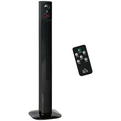 HOMCOM Ventilador de Torre com Controlo Remoto 45 W 70° Oscilação Ventilador de Coluna com Difusor de Aroma Função Temporizador 3 Níveis de Ventilação Preto