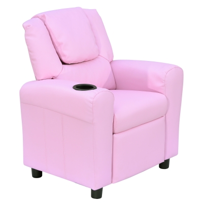 HOMCOM Sofá infantil Poltrona com apoio para pés, apoios de braço e porta-copos, encosto reclinável, sofá-cama relax para crianças 3-6 anos Rosa