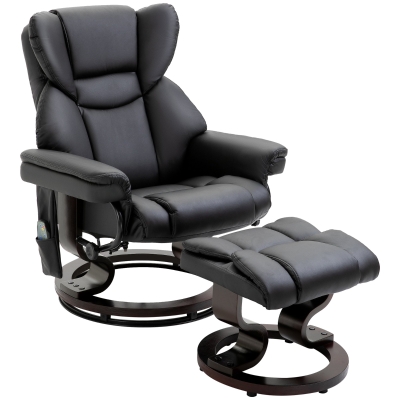 HOMCOM Poltrona de Relax com Função de Massagem Apoio para os Pés Função Reclinável Couro Sintético 79 x 82 x 101 cm