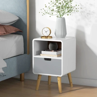 HOMCOM Mesa de cabeceira, design escandinavo, grande gaveta, acabamento resistente à água, 40 x 38 x 58 cm, Branco