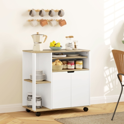 HOMCOM Carrinho de Cozinha com Rodas e Armazenamento, Armário, Prateleiras Ajustáveis, para Cozinha, Sala de Estar, Sala de Jantar, Branco