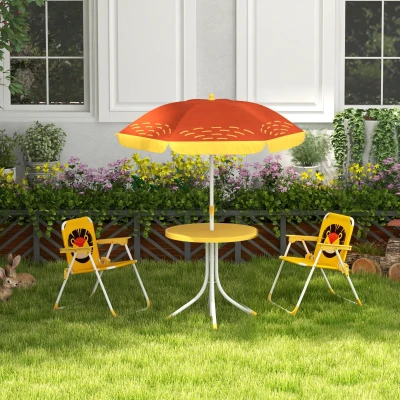 Outsunny Salon Jardin Enfant Lion 4Pcs Parasol Chaise Jaune