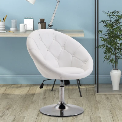 HOMCOM Poltrona Lounge Relax para Sala com Base de Aço, Poltrona de Leitura em Couro Sintético, Estofada para Quarto Branco