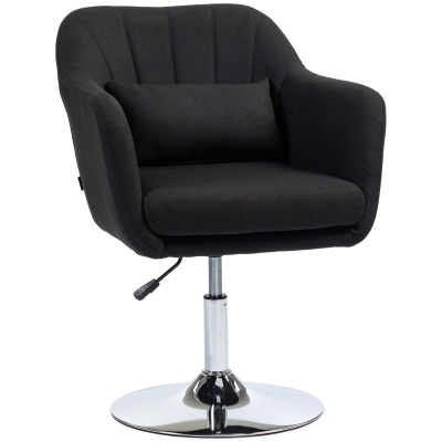 HOMCOM Cadeira giratória, cadeira de escritório regulável em altura, poliéster com aspeto de linho, Metal, 60 x 60 x 79-91 cm, Preto