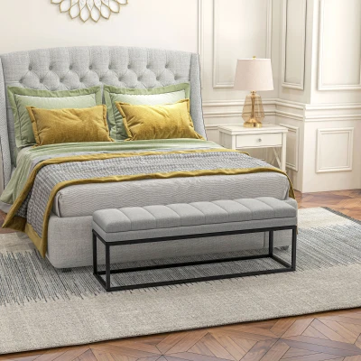 HOMCOM Banco com design industrial, Banco de cama, Pés metálicos, Rosa + Preto