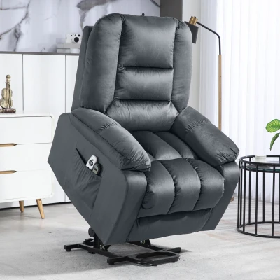 HOMCOM Poltrona de massagem com elevação, poltrona para idosos, poltrona relax, 8 pontos de massagem, 2 bolsos laterais, 85 cm x 94 cm x 107cm, Cinza