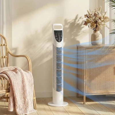 HOMCOM Tower Fan Oscillating 3 Speeds with Timer White