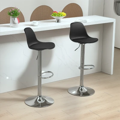 HOMCOM Conjunto de 2 banquetas, cadeiras de bar giratórias com encosto, ajustáveis em altura, suportam até 120 kg, 42 x 41 x 82-104 cm, Preto
