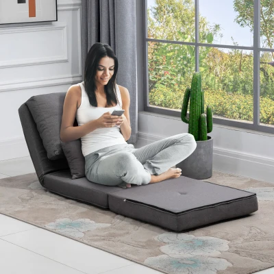 HOMCOM Poltrona de chão Colchão dobrável Esteira para dormir, design 2 em 1, almofada removível, 60 x 80 x 56 cm, Cinza escuro