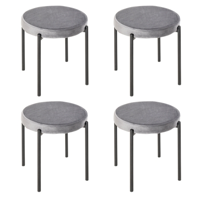 HOMCOM Banquetas para Sala de Jantar Conjunto de 4, Banquetas Empilháveis em Metal com Acabamento em Veludo, Banquetas Estofadas para Cozinha e Sala, Cinza