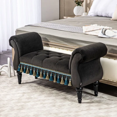 HOMCOM Banco estofado, banco, design vintage, até 150 kg, 117x40x58 cm, Cinza escuro