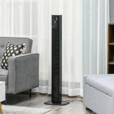 HOMCOM Ventilador de Torre com Controlo Remoto 45 W 70° Oscilação Ventilador de Coluna com Difusor de Aroma Função Temporizador 3 Níveis de Ventilação Preto
