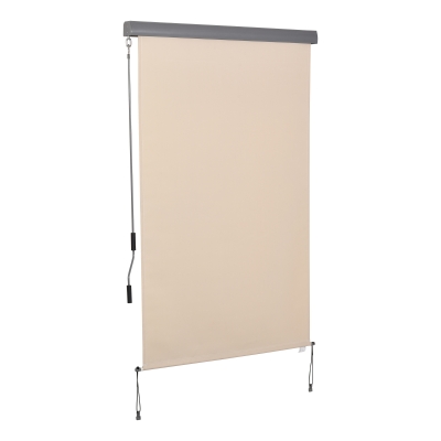 Outsunny Toldo Vertical para Varanda Toldo Lateral Protetor contra Vento Persiana Lateral de Privacidade com Manivela Tecido de Poliéster+Alumínio Creme branco 200 x 120 cm