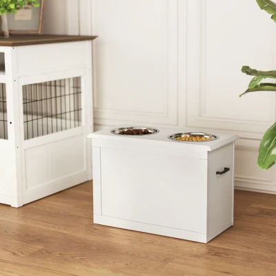PawHut Gamelles Surélevées Double Blanc 60x30x41cm