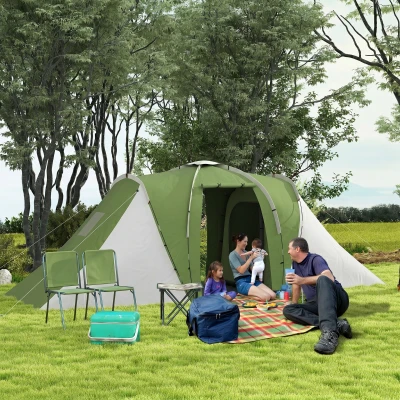 Outsunny Camping Tunnel Tent 2 Bedroom Portable 4-6 Man Green