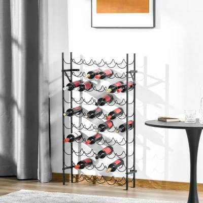 HOMCOM Estante de vinhos para 60 garrafas, prateleira metálica para garrafas, 63 x 20,5 x 118 cm Preto