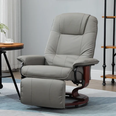 HOMCOM Poltrona reclinável Poltrona de TV Poltrona reclinável Couro sintético Giratória 360° Reclinável a 145° Cinza 78 x 87 x 100 cm