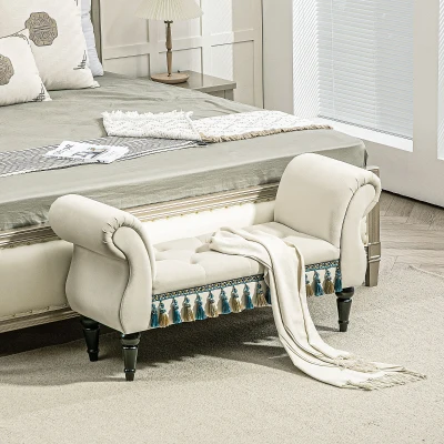HOMCOM Banco estofado, banco, design vintage, até 150 kg, 117x40x58 cm, bege