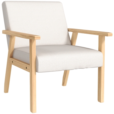 HOMCOM Poltrona estofada com braços, Cadeira de jantar com aparência de linho, Estrutura em madeira maciça, 64 x 70 x 72 cm, Creme