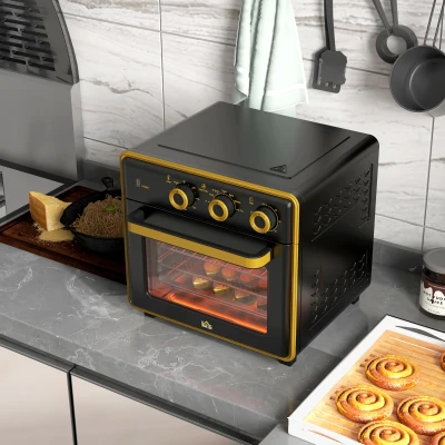 HOMCOM Miniforno, 20 L, fritura sem óleo, grelhar, assar, circulação de ar, 90-230° C, temporizador, 1400 W, preto+ouro