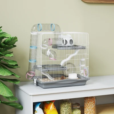 PawHut Cage Hamster 3 Niveaux avec Roue, Tunnel, 45x30x45 cm Gris