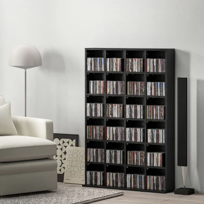 HOMCOM Meuble Rangement Bois Noir 480 CD/312 DVD Étagères Ajustables
