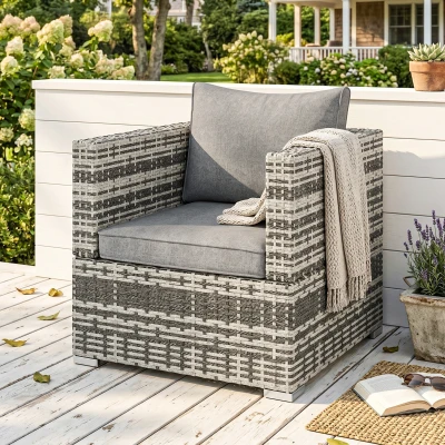 Outsunny Rattan Chair Sofa with Cushions Grey